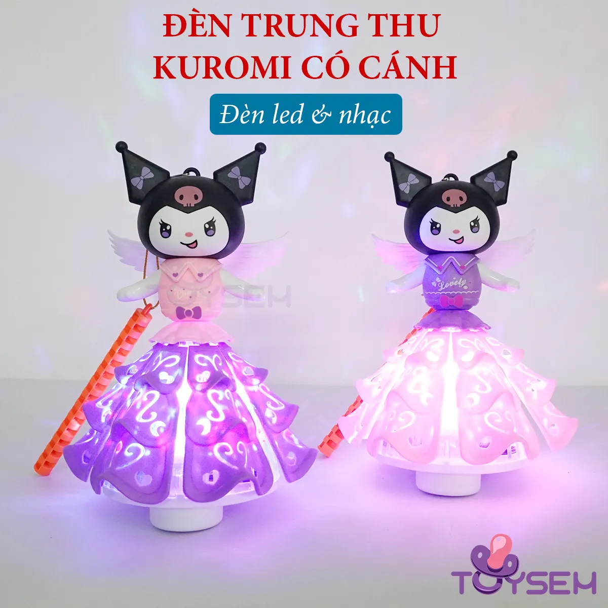 Lồng đèn trung thu kuromi có cánh xoay 360 độ có đèn và nhạc - Quà tặng trung thu, sinh nhật cho bé