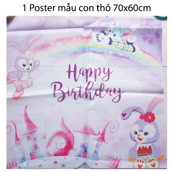 Bộ trang trí sinh nhật poster hình thỏ có kèm ống bơm - Set bong bóng trang trí thôi nôi cho bé