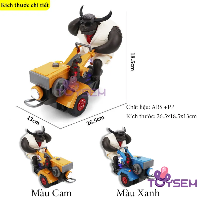 Đồ chơi trâu lái máy cày xoay 360 độ có đèn và nhạc cho bé chơi vui nhộn - Quà tặng sinh nhật cho bé