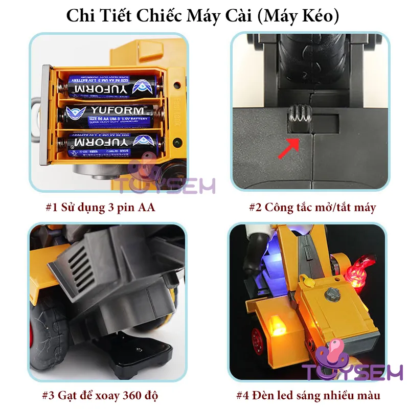 Đồ chơi trâu lái máy cày xoay 360 độ có đèn và nhạc cho bé chơi vui nhộn - Quà tặng sinh nhật cho bé