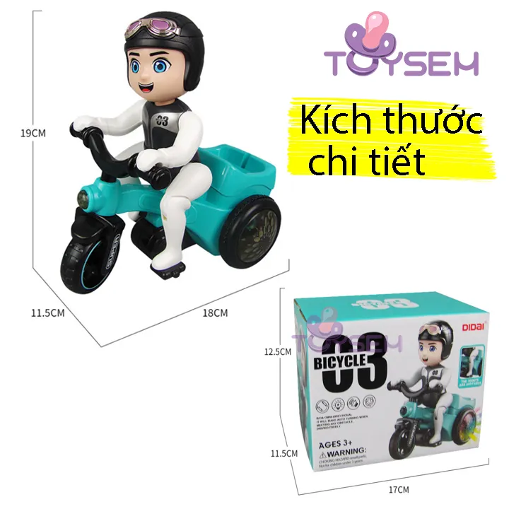 Đồ chơi bé đi xe đạp bốc đầu xoay 360 độ có đèn và nhạc