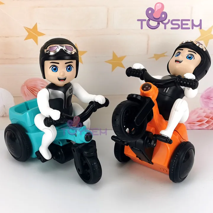Đồ chơi bé đi xe đạp bốc đầu xoay 360 độ có đèn và nhạc