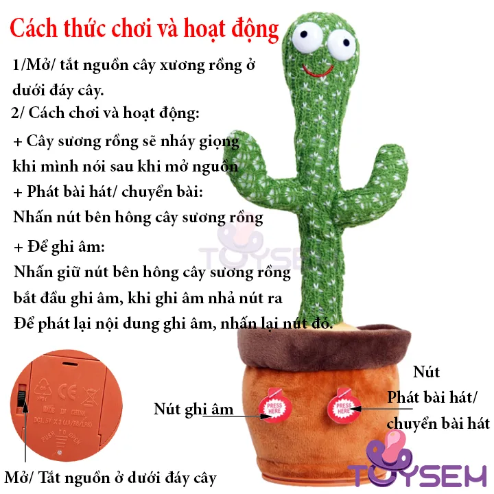 Đồ chơi trẻ em cây xương rồng nhảy múa biết nhái giọng kèm 120 bài hát vui nhộn