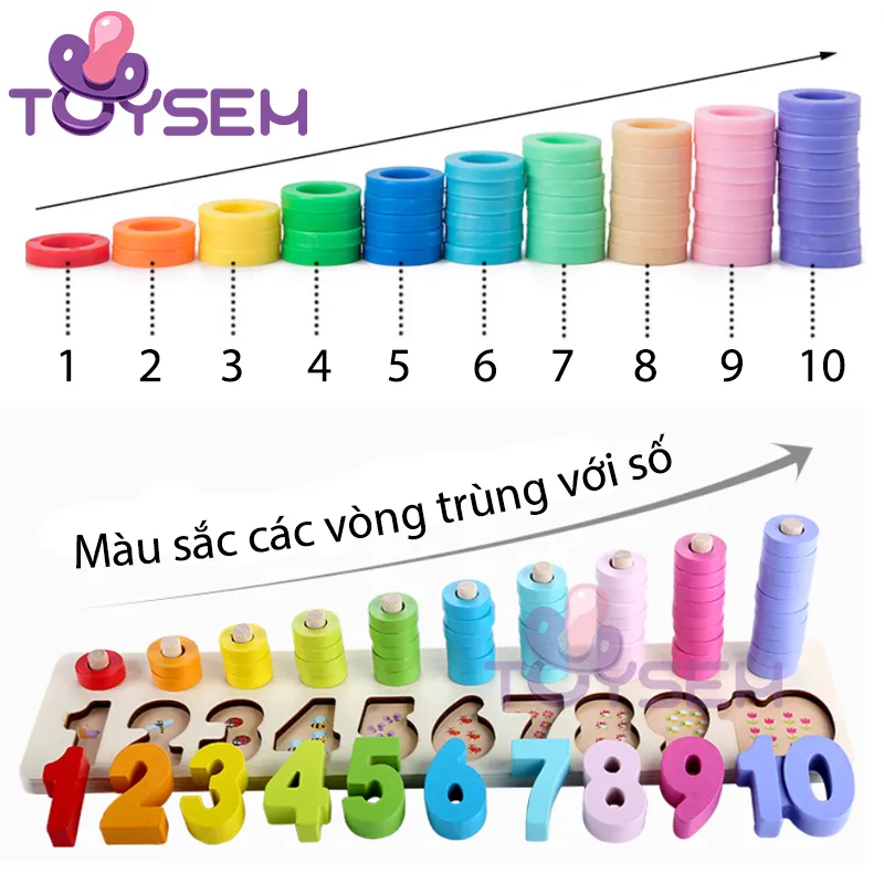 Đồ chơi bảng gỗ xếp ghép hình và ghép số với 2 dòng tập đếm cho bé