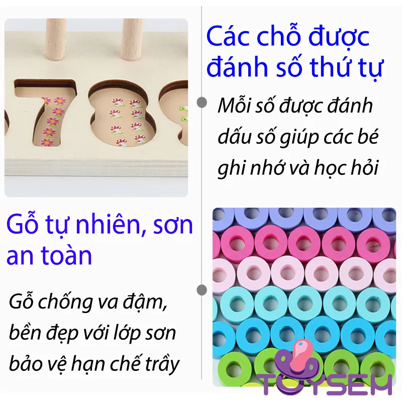 Đồ chơi bảng gỗ xếp ghép hình và ghép số với 2 dòng tập đếm cho bé