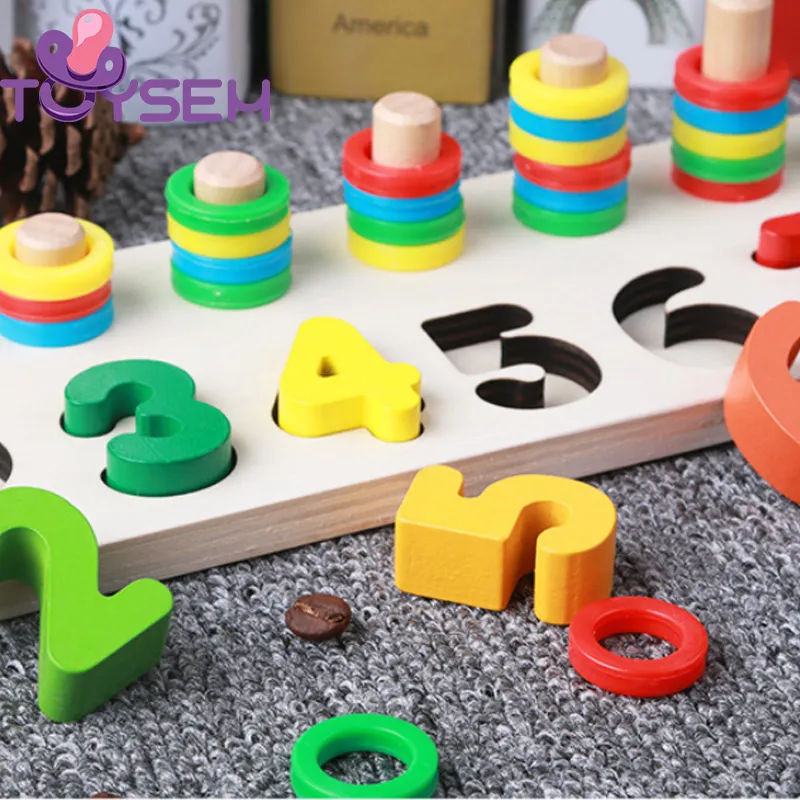 Đồ chơi bảng gỗ xếp ghép hình và ghép số với 2 dòng tập đếm cho bé