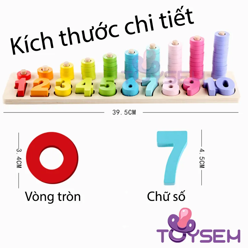 Đồ chơi bảng gỗ xếp ghép hình và ghép số với 2 dòng tập đếm cho bé