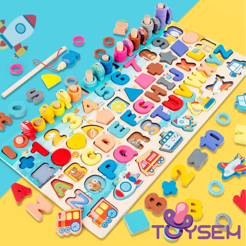 Đồ chơi bảng gỗ xếp ghép hình và ghép số với 5 dòng tập đếm cho bé