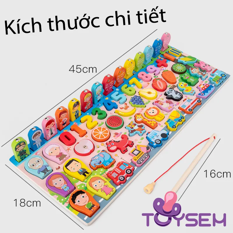 Đồ chơi bảng gỗ xếp ghép hình và ghép số với 5 dòng tập đếm cho bé