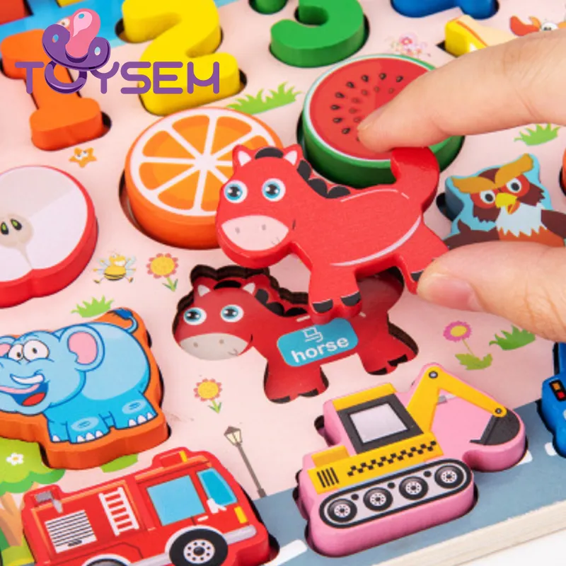 Đồ chơi bảng gỗ xếp ghép hình và ghép số với 5 dòng tập đếm cho bé