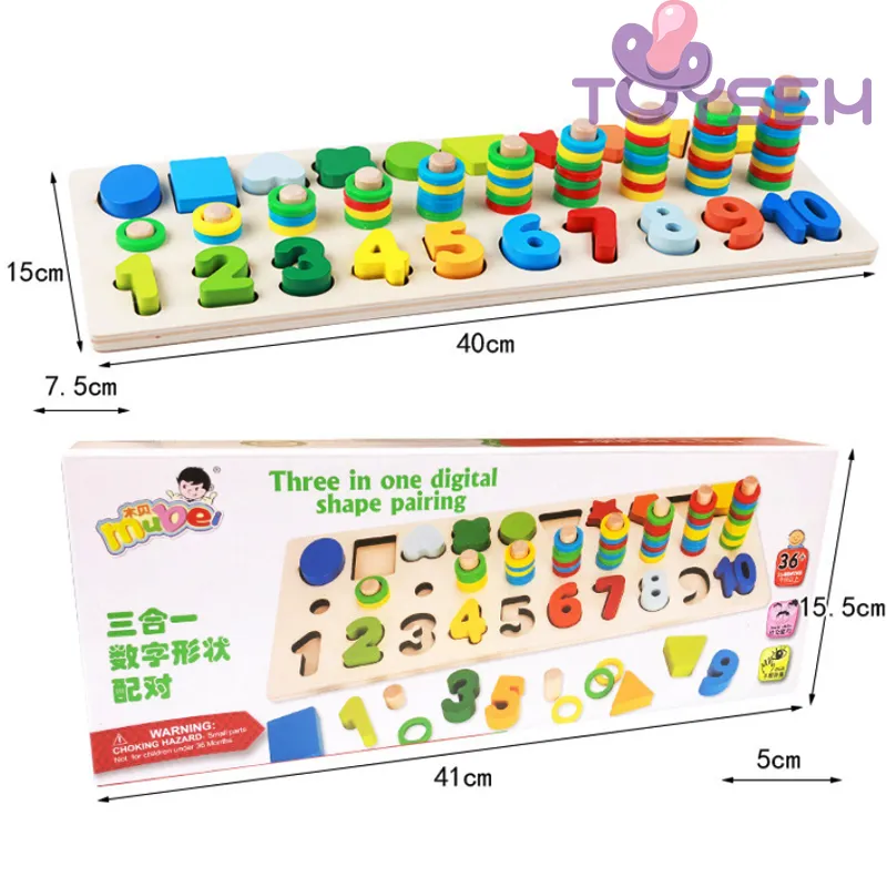 Đồ chơi bảng gỗ xếp ghép hình và ghép số với 3 dòng tập đếm cho bé