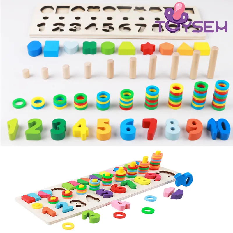 Đồ chơi bảng gỗ xếp ghép hình và ghép số với 3 dòng tập đếm cho bé