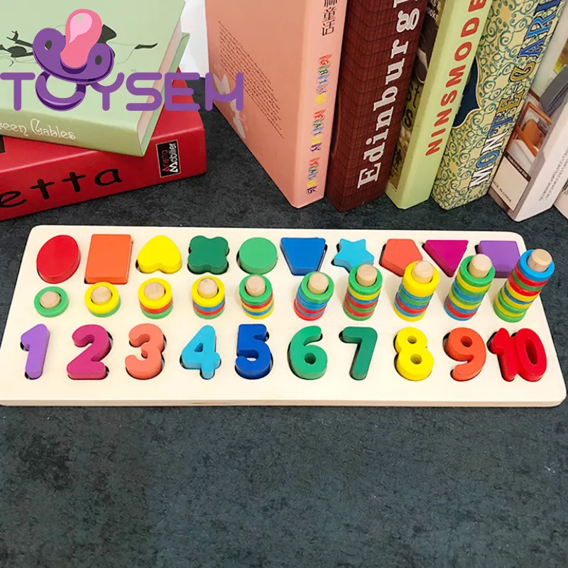 Đồ chơi bảng gỗ xếp ghép hình và ghép số với 3 dòng tập đếm cho bé