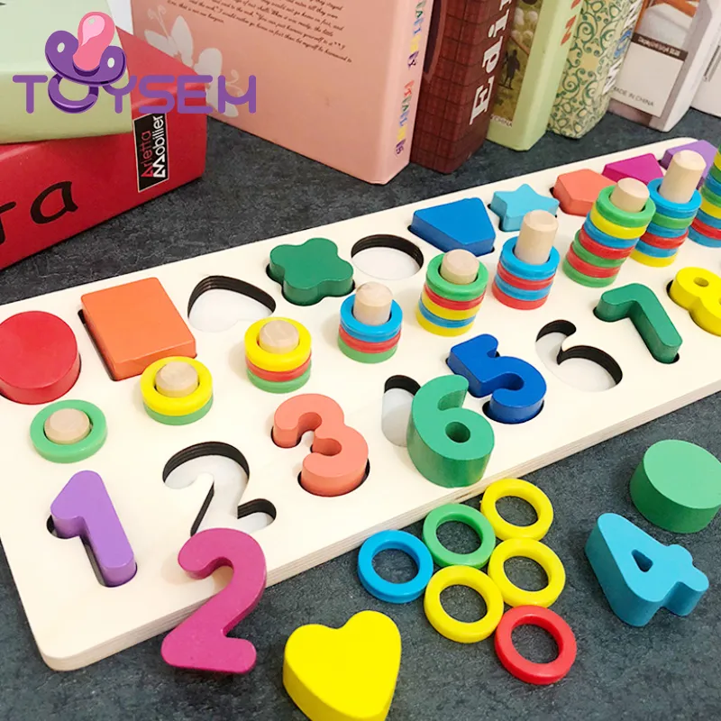 Đồ chơi bảng gỗ xếp ghép hình và ghép số với 3 dòng tập đếm cho bé