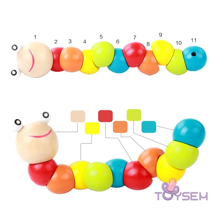 Đồ chơi con sâu bằng gỗ nhiều màu uốn lượn 