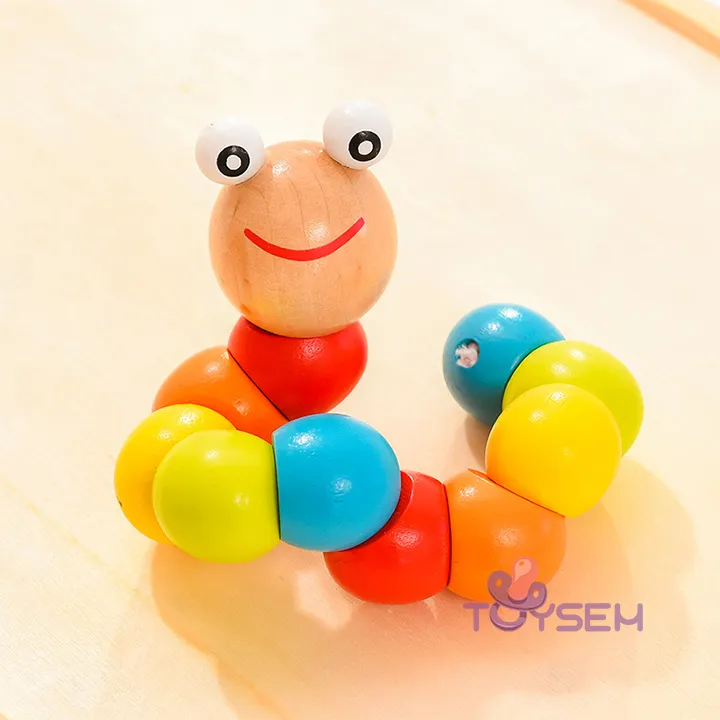 Đồ chơi con sâu bằng gỗ nhiều màu uốn lượn 
