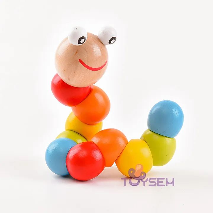 Đồ chơi con sâu bằng gỗ nhiều màu uốn lượn 