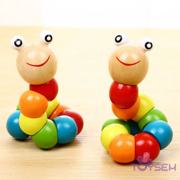 Đồ chơi con sâu bằng gỗ nhiều màu uốn lượn 