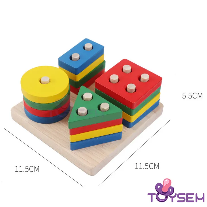 Đồ chơi ghép khối gỗ hình học cho bé phát triển tư duy trí não