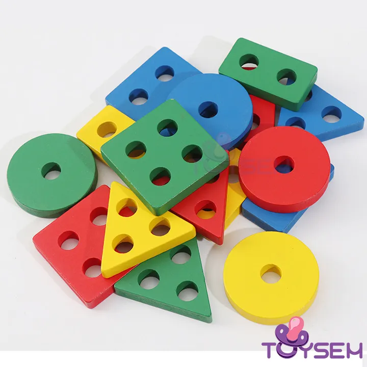 Đồ chơi ghép khối gỗ hình học cho bé phát triển tư duy trí não