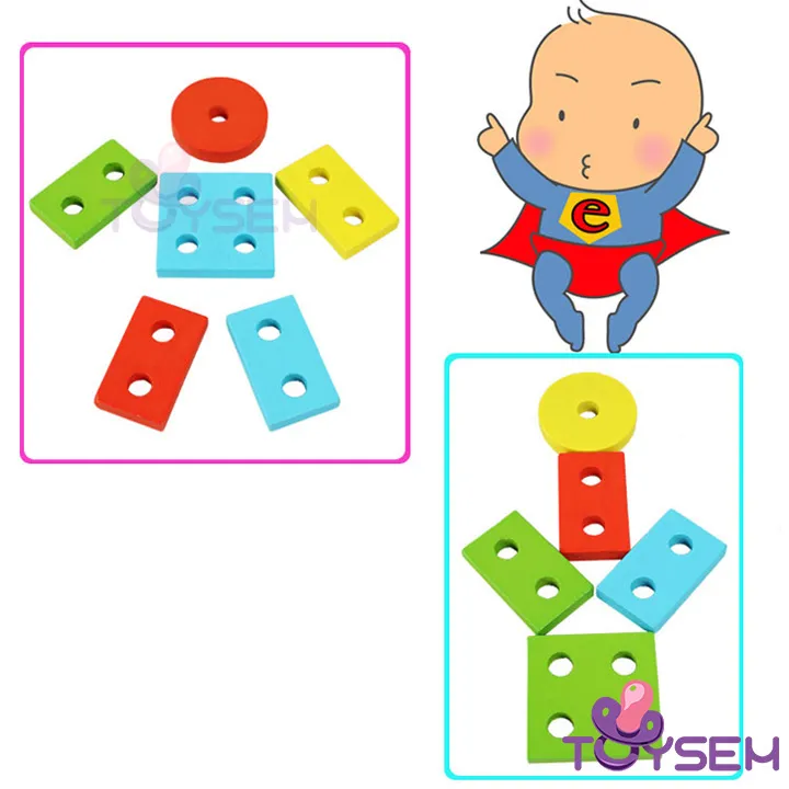 Đồ chơi ghép khối gỗ hình học cho bé phát triển tư duy trí não