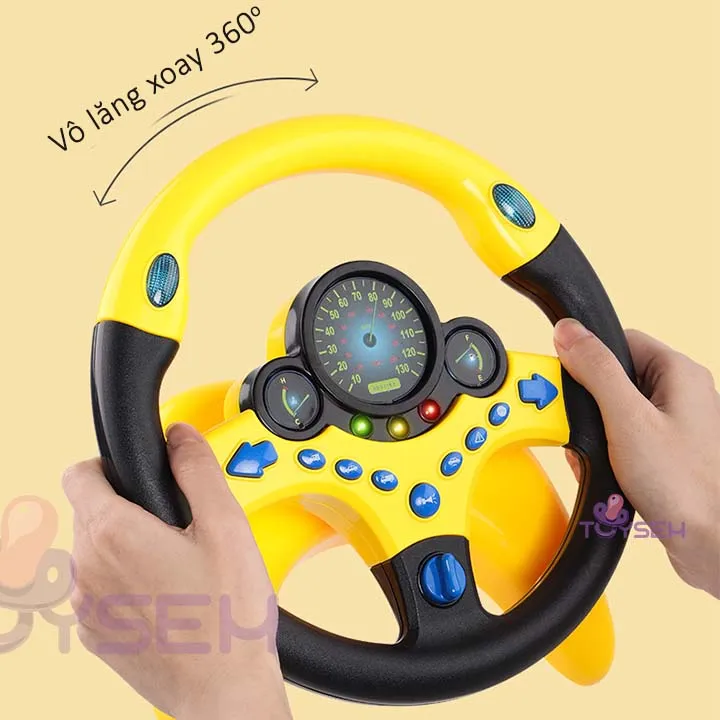 Đồ chơi vô lăng xe ô tô xoay 360 độ có đèn và nhạc gắn tường chơi vui nhộn - Quà tặng sinh nhật cho bé