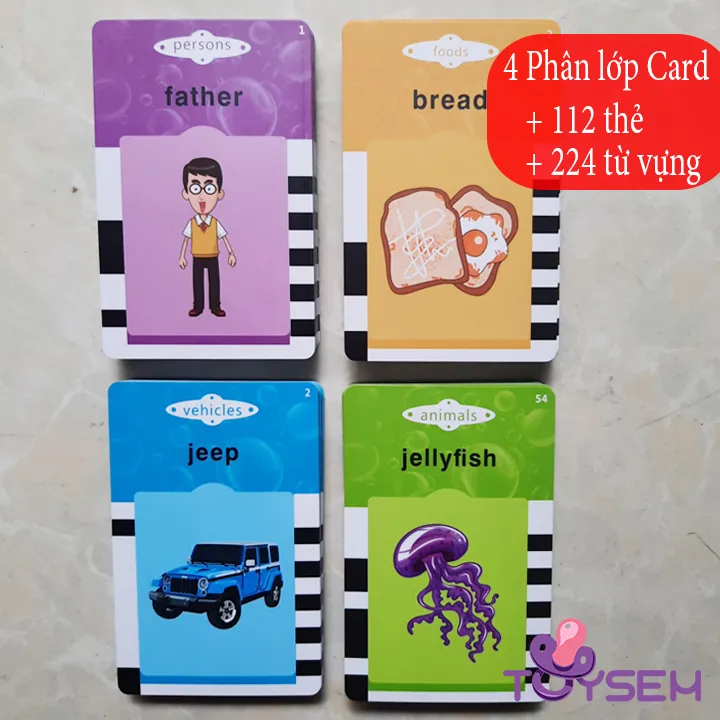 Máy đọc thẻ từ vựng tiếng anh cho bé tập học - Thẻ học thông minh flashcard nhiều chủ đề 112 thẻ 224 từ