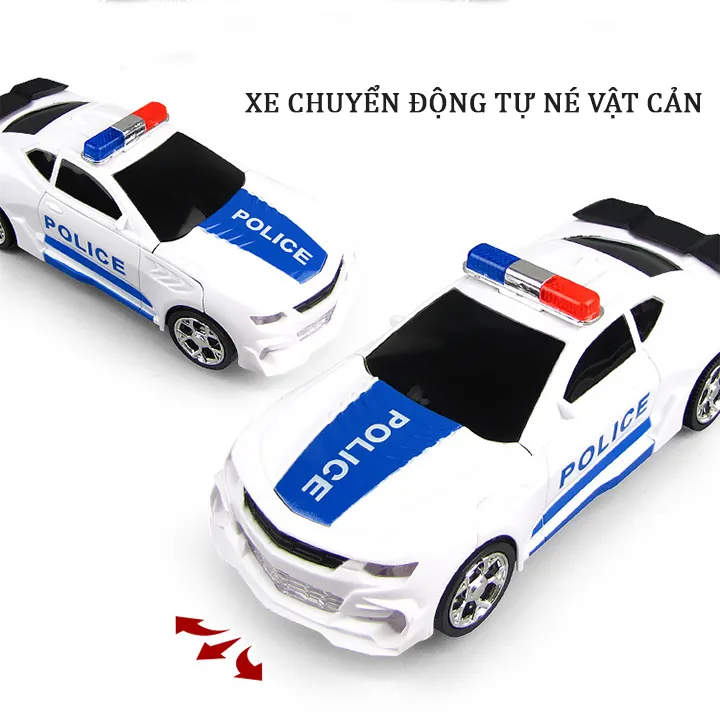 Xe cảnh sát biến hình robot có đèn và nhạc cho trẻ em - Quà tặng sinh nhật cho be