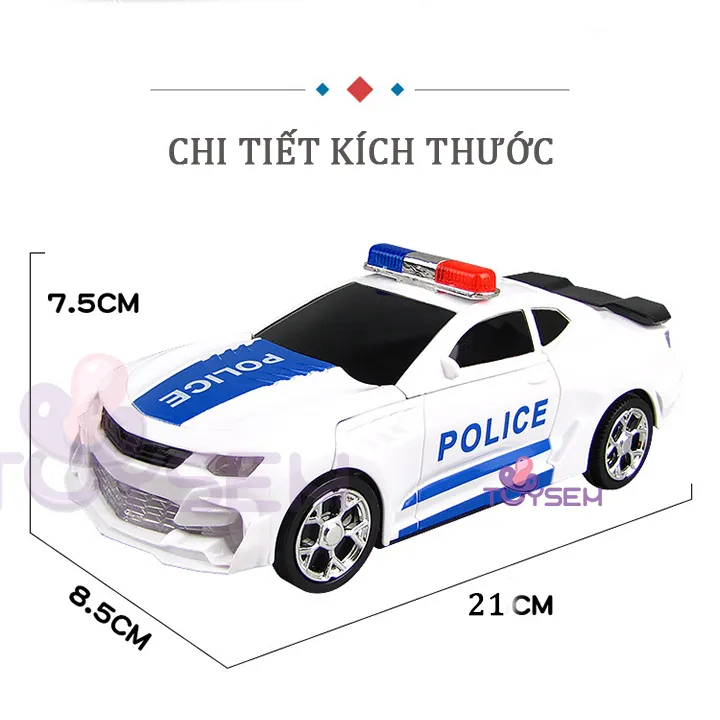 Xe cảnh sát biến hình robot có đèn và nhạc cho trẻ em - Quà tặng sinh nhật cho be