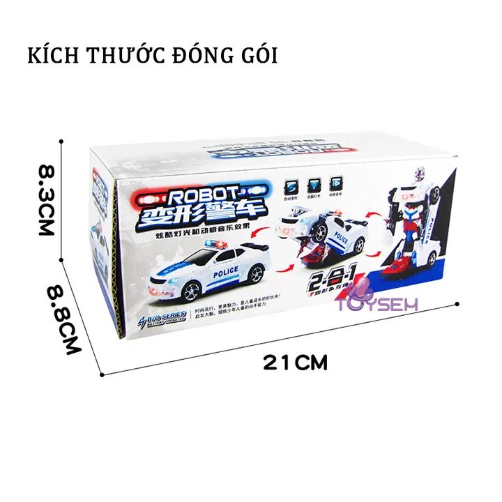 Xe cảnh sát biến hình robot có đèn và nhạc cho trẻ em - Quà tặng sinh nhật cho be