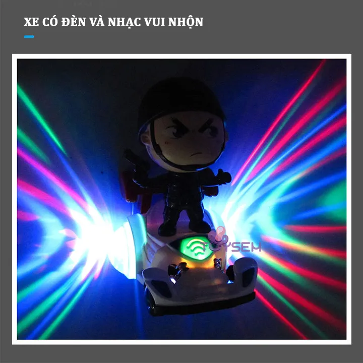 Xe cảnh sát tự cân bằng 4 bánh bóc đầu xoay 360 độ có đèn và nhạc vui tai - Quà tặng sinh nhật cho bé