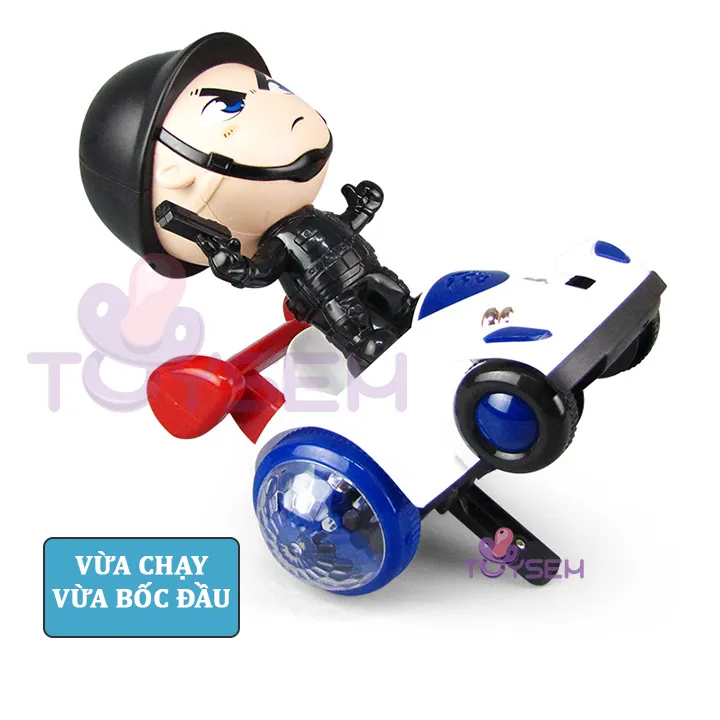 Xe cảnh sát tự cân bằng 4 bánh bóc đầu xoay 360 độ có đèn và nhạc vui tai - Quà tặng sinh nhật cho bé