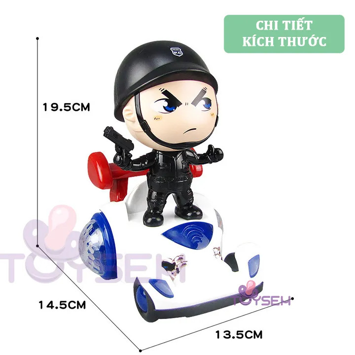 Xe cảnh sát tự cân bằng 4 bánh bóc đầu xoay 360 độ có đèn và nhạc vui tai - Quà tặng sinh nhật cho bé