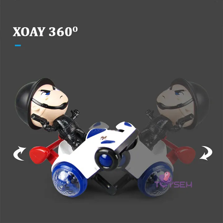 Xe cảnh sát tự cân bằng 4 bánh bóc đầu xoay 360 độ có đèn và nhạc vui tai - Quà tặng sinh nhật cho bé