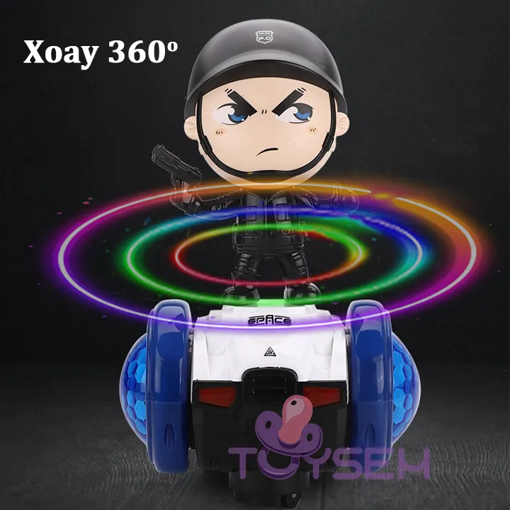 Xe đồ chơi cảnh sát tự cân bằng xoay 360 độ có đèn và nhạc vui nhộn