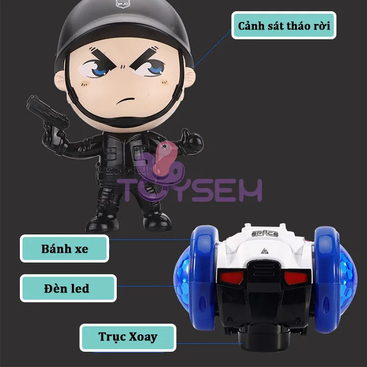 Xe đồ chơi cảnh sát tự cân bằng xoay 360 độ có đèn và nhạc vui nhộn